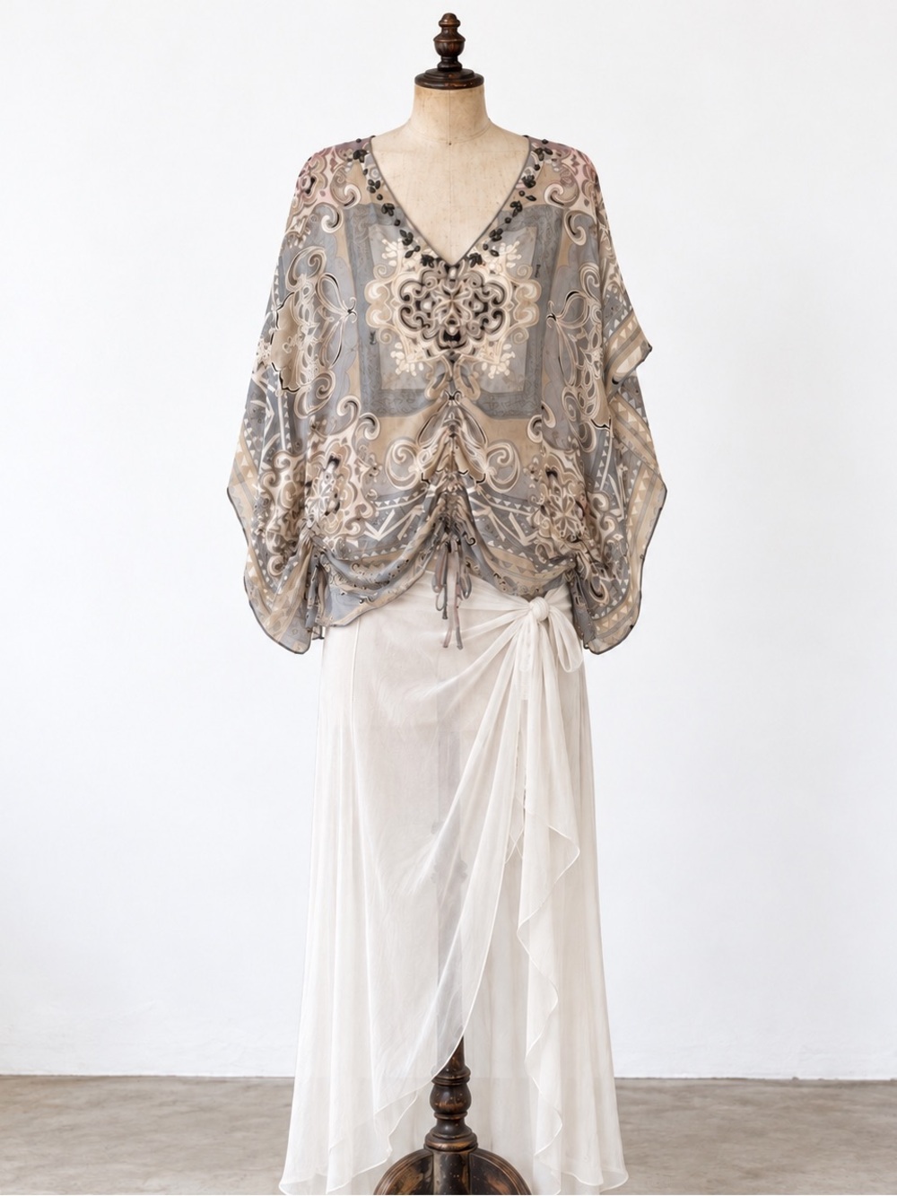 Hale Bob Silk Chiffon Boho Sheer Blouse or swim cover up top